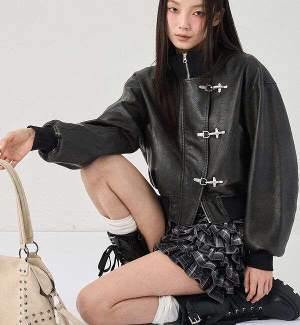  「ファイヤーマンショートブルゾン(フェイクレザー/デニム)」|ブルゾン・スタジャン|