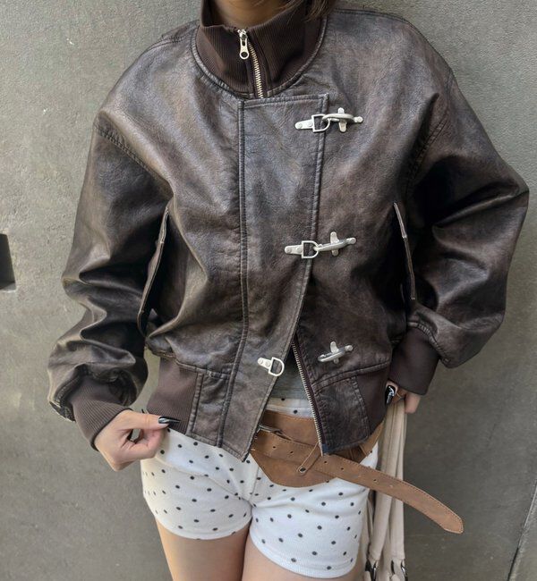  「ファイヤーマンショートブルゾン(フェイクレザー/デニム)」|ブルゾン・スタジャン|