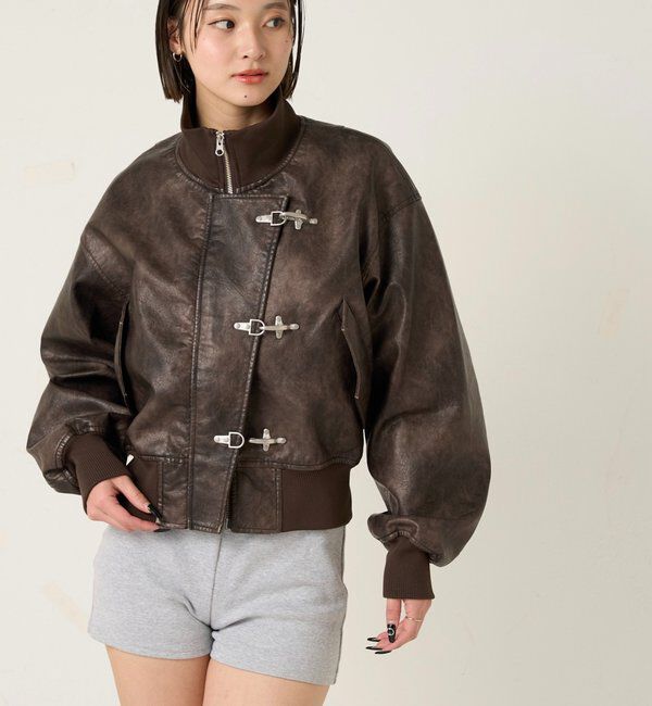  「ファイヤーマンショートブルゾン(フェイクレザー/デニム)」|ブルゾン・スタジャン|