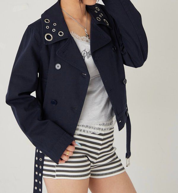  「アイレットショートPジャケット」|ブルゾン・スタジャン|ネイビー