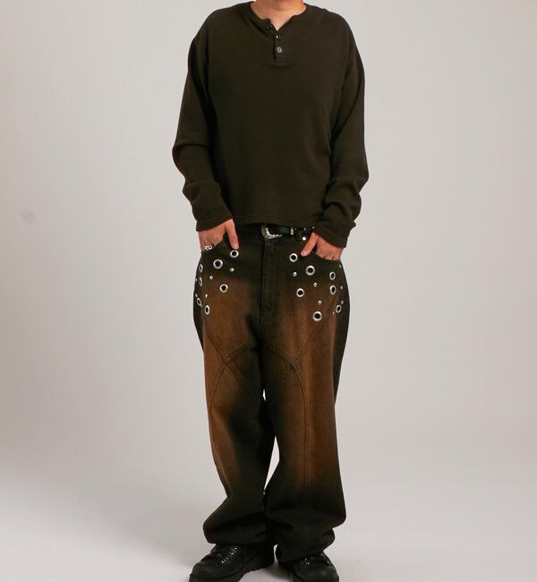  「アイレットスタッズスウィッチングブラストワイドデニム」|デニム|