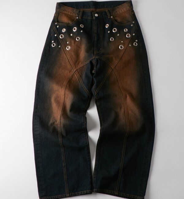  「アイレットスタッズスウィッチングブラストワイドデニム」|デニム|ネイビー