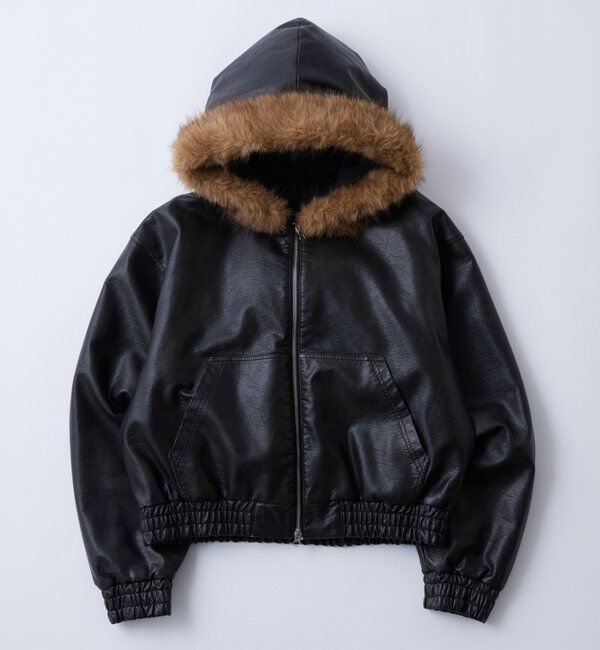  「【26SS】ヴィンテージライクレザーファーフードブルゾン」|ブルゾン・スタジャン|ブラック
