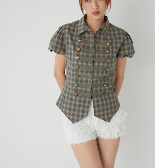  「ナポレオンパフスリブラウス」|シャツ・ブラウス|グレー