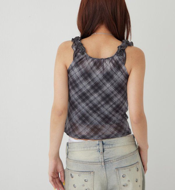  「センターフリルキャミ(チェック柄/ドット柄)」|キャミソール|