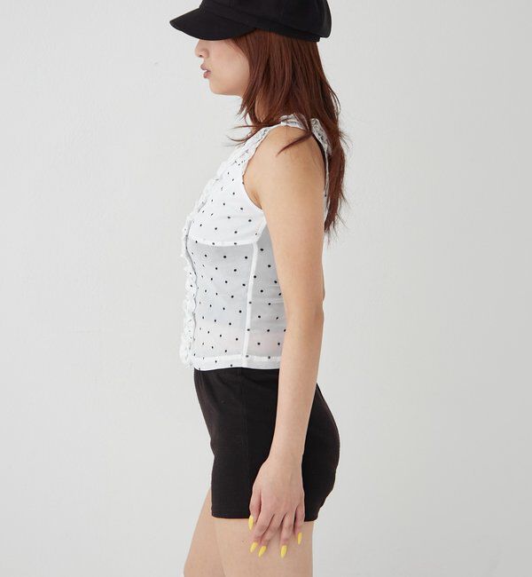  「センターフリルキャミ(チェック柄/ドット柄)」|キャミソール|