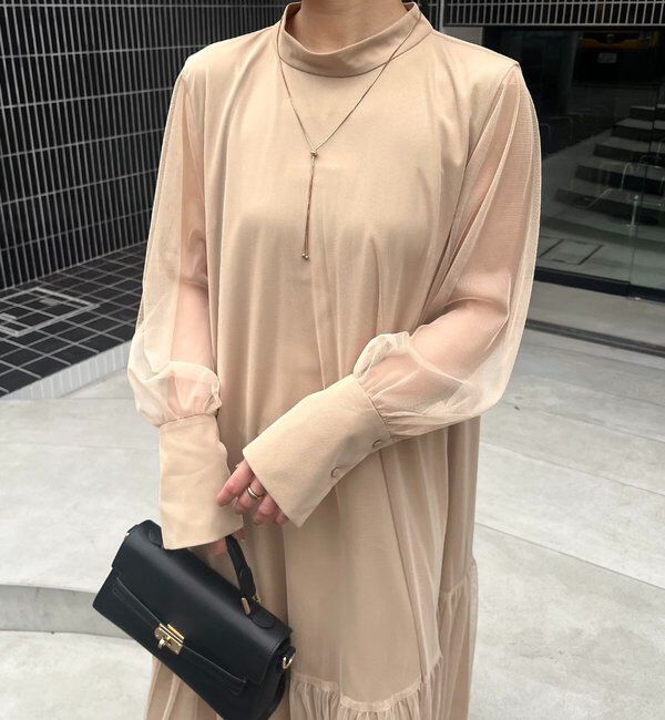  「【オケージョン/サイズ展開あり/人気につき再販】チュールハイネックワンピース」|ワンピース|