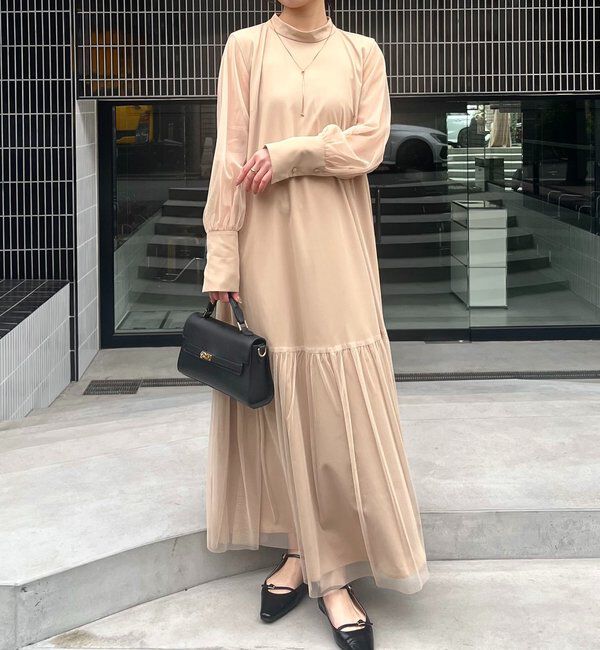  「【オケージョン/サイズ展開あり/人気につき再販】チュールハイネックワンピース」|ワンピース|