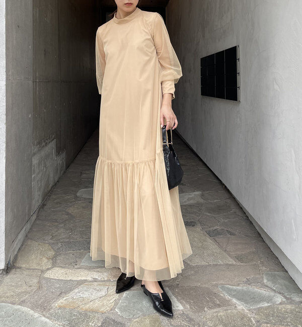  「【オケージョン/サイズ展開あり/人気につき再販】チュールハイネックワンピース」|ワンピース|