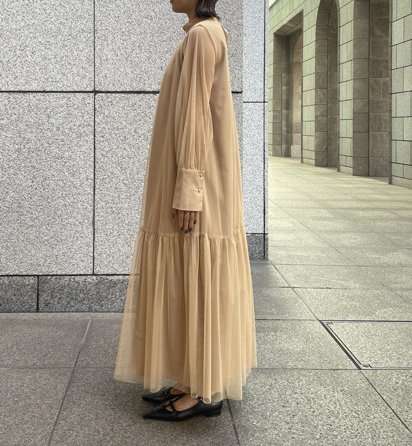  「【オケージョン/サイズ展開あり/人気につき再販】チュールハイネックワンピース」|ワンピース|