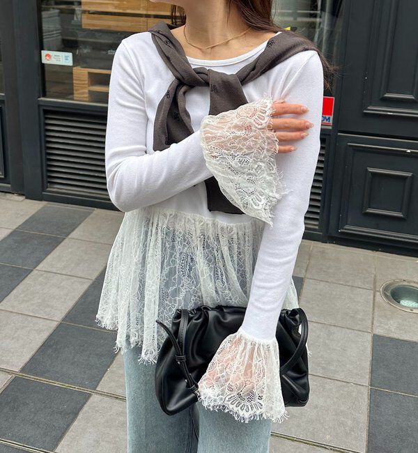  「【トレンド感あるレイヤードスタイルに！】レースロンT」|シャツ・ブラウス|