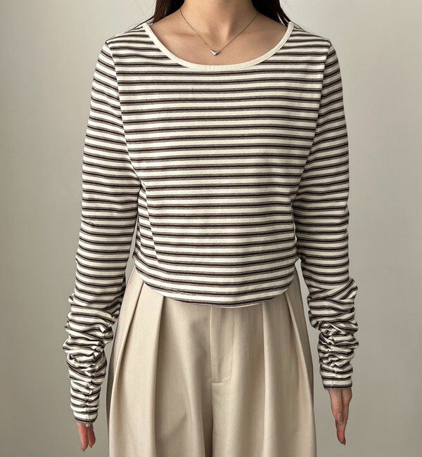  「バックUネッククロップボーダーTシャツ」|Tシャツ・カットソー|