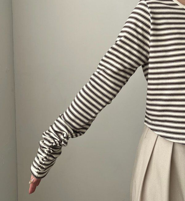  「バックUネッククロップボーダーTシャツ」|Tシャツ・カットソー|