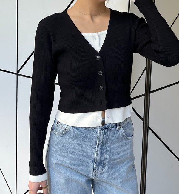  「バイカラーレイヤードカーディガン」|カーディガン|