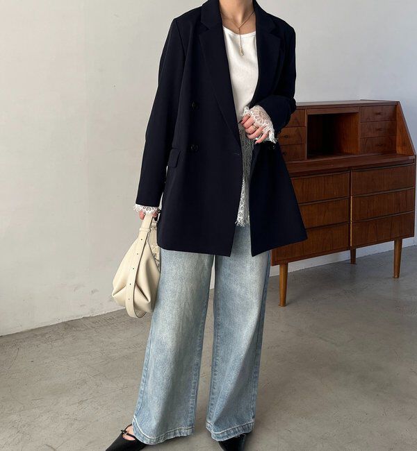  「【再販・サイズ展開あり・WEB限定カラー/グレージュ】Wテーラージャケット」|テーラードジャケット|