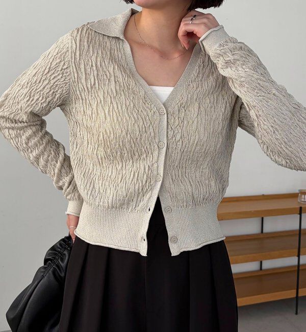  「変形シャーリングポロカーディガン」|カーディガン|