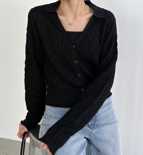  「変形シャーリングポロカーディガン」|カーディガン|