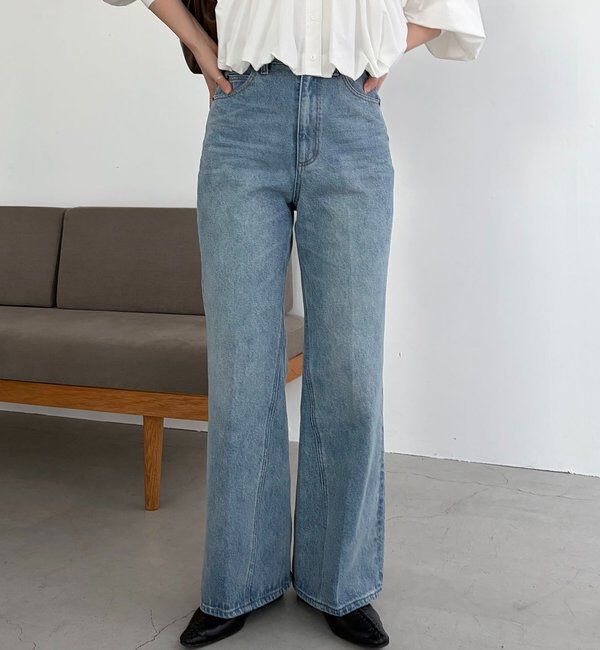  「【低身長サイズあり】セミフレアデニム」|デニム|