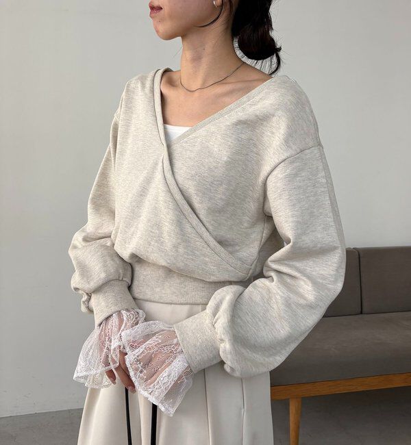  「【前後2WAY】カシュクール袖レーススウェット」|Tシャツ・カットソー|
