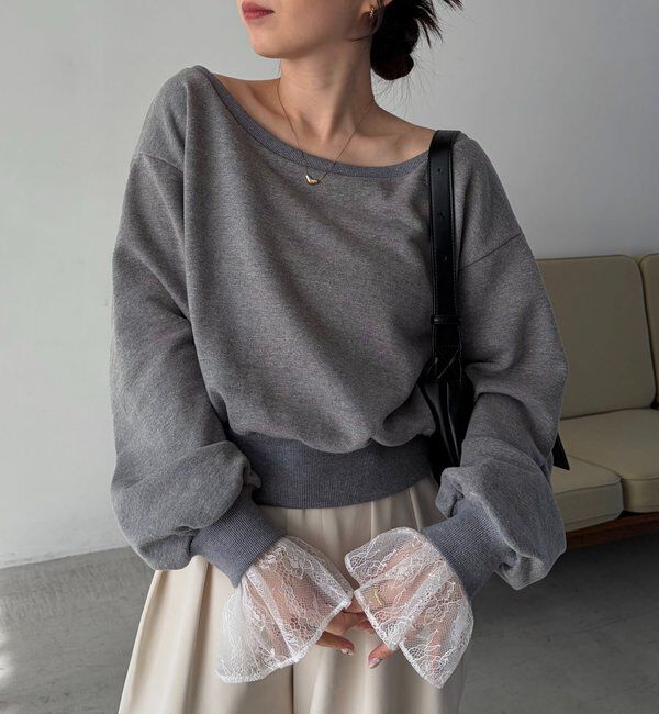  「【前後2WAY】カシュクール袖レーススウェット」|Tシャツ・カットソー|