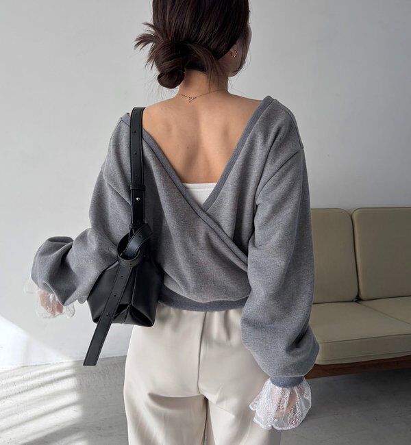  「【前後2WAY】カシュクール袖レーススウェット」|Tシャツ・カットソー|