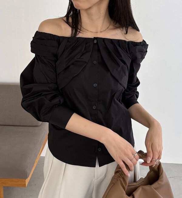  「オフショルパフブラウス」|シャツ・ブラウス|ブラック