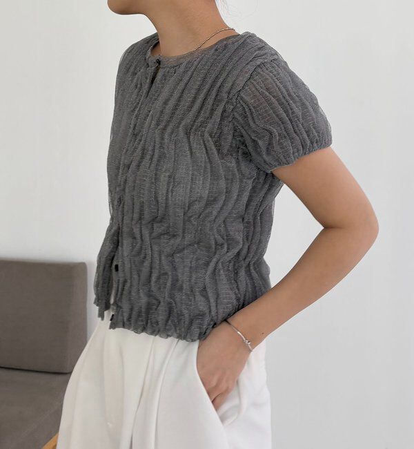  「シャーリング半袖カーディガン」|カーディガン|