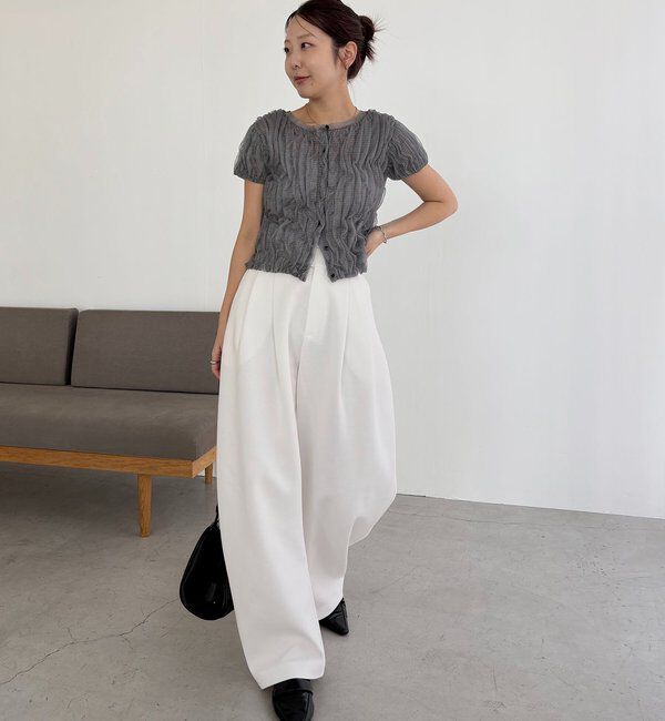  「シャーリング半袖カーディガン」|カーディガン|