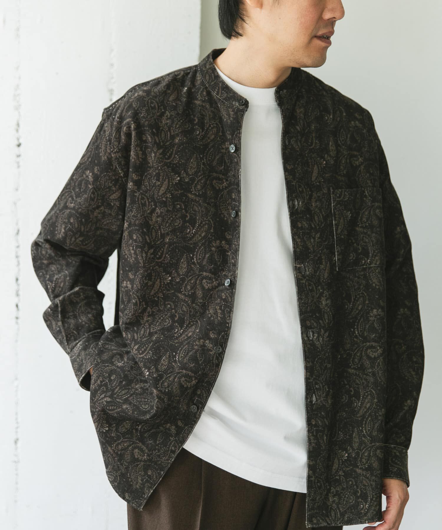 URBAN RESEARCH DOORS「『UR TECH』コーデュロイバンドカラーシャツ」|シャツ・ブラウス|