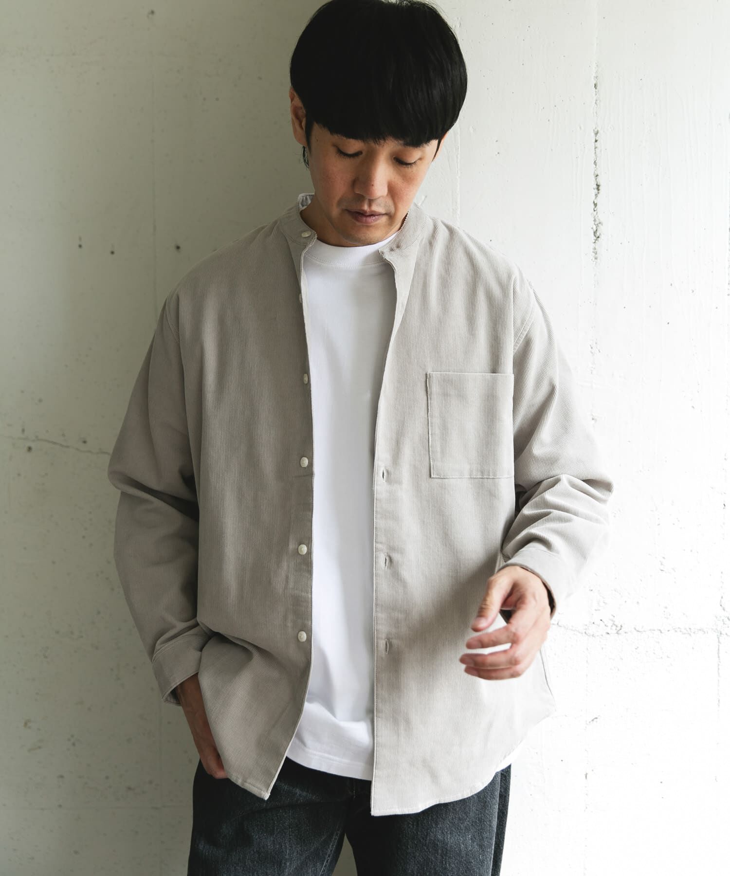 URBAN RESEARCH DOORS「『UR TECH』コーデュロイバンドカラーシャツ」|シャツ・ブラウス|