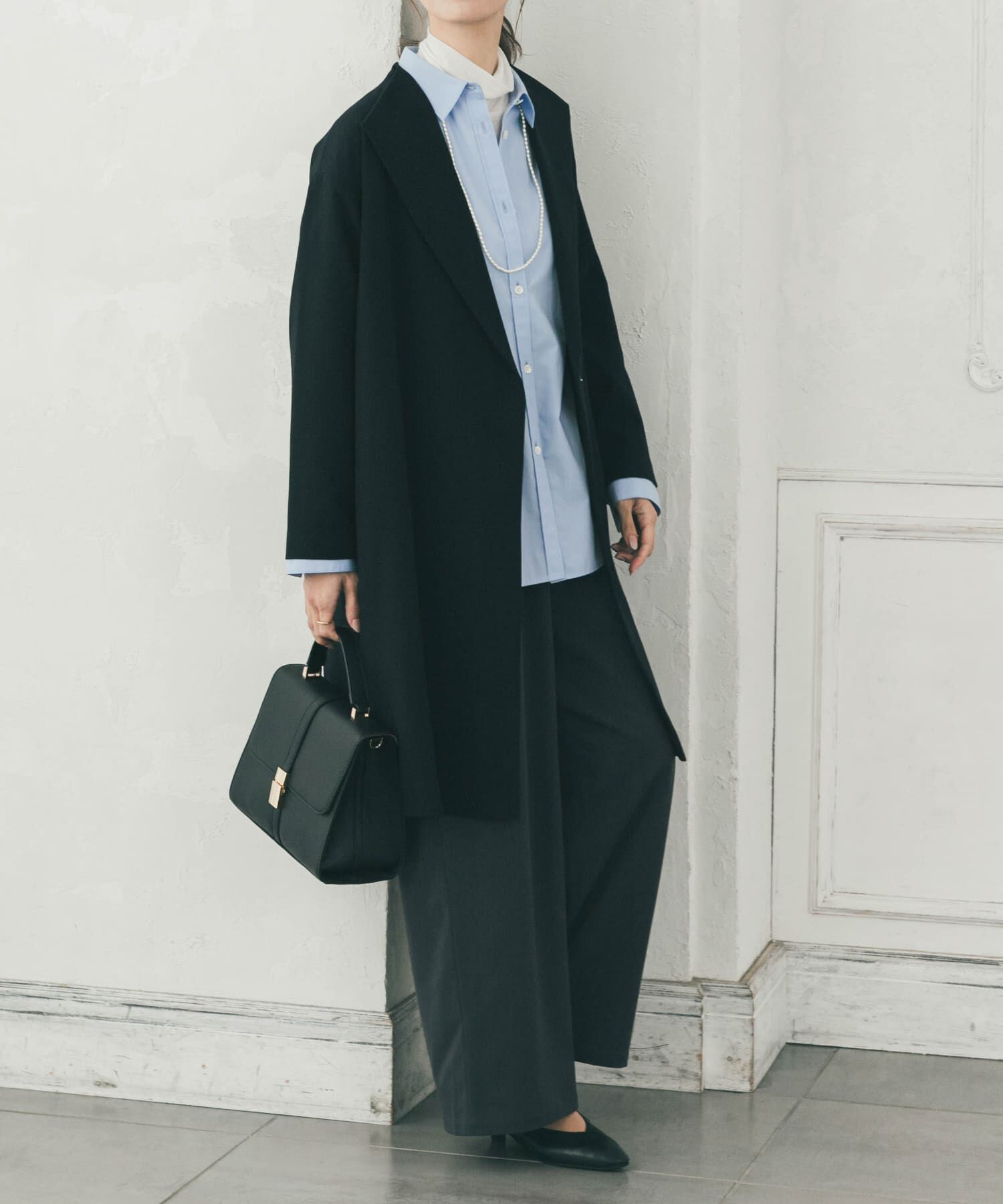 URBAN RESEARCH DOORS「『WEB限定』ダブルクロスガウンコート」|ノーカラーコート|