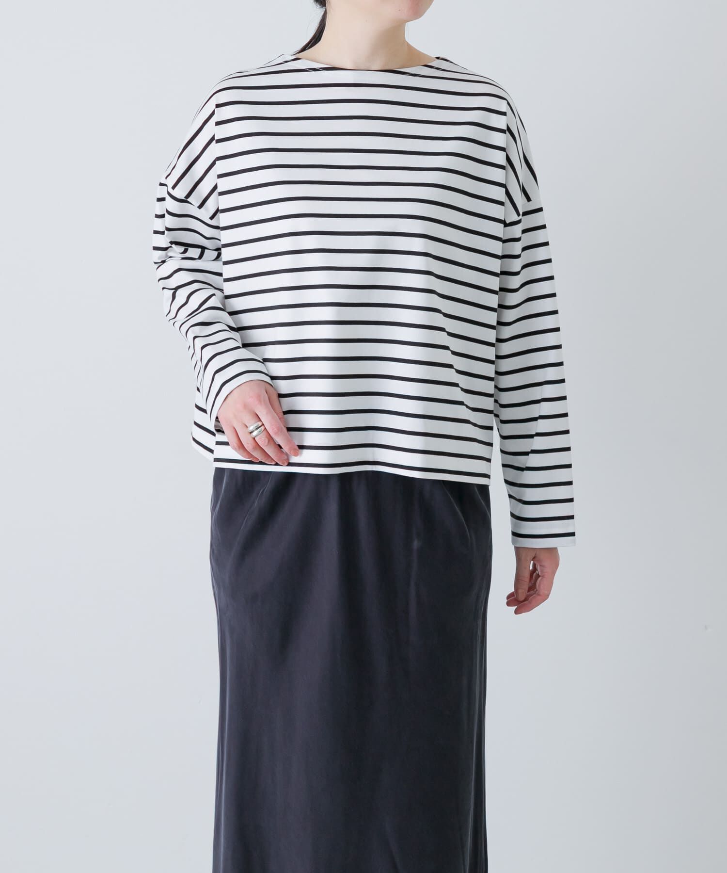 かぐれ「クロップドボーダーカットソー」|Tシャツ・カットソー|ブラック