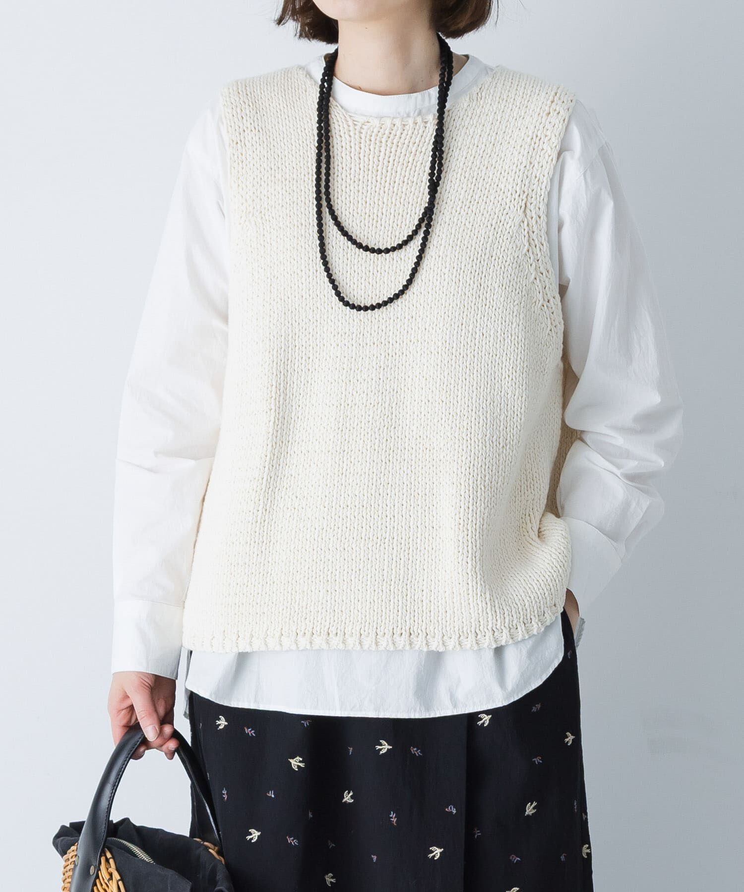 かぐれ「コットンローゲージニットベスト」|ベスト・ジレ|