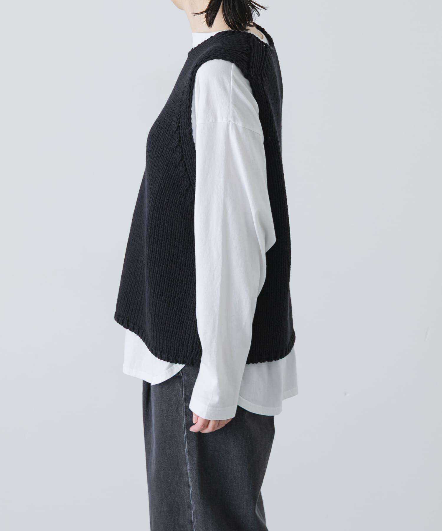 かぐれ「コットンローゲージニットベスト」|ベスト・ジレ|