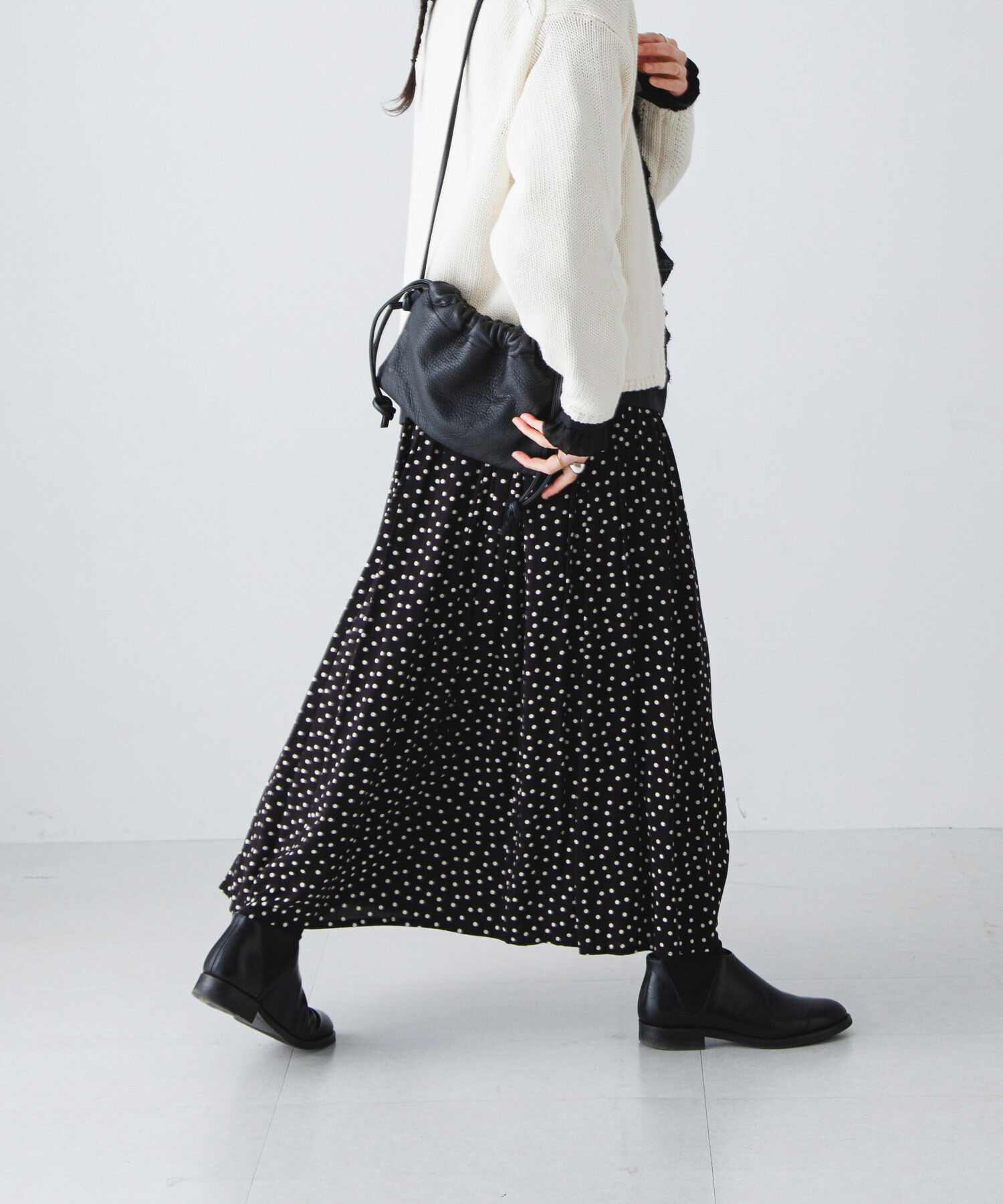かぐれ「ドットギャザースカート」|スカート|ブラック