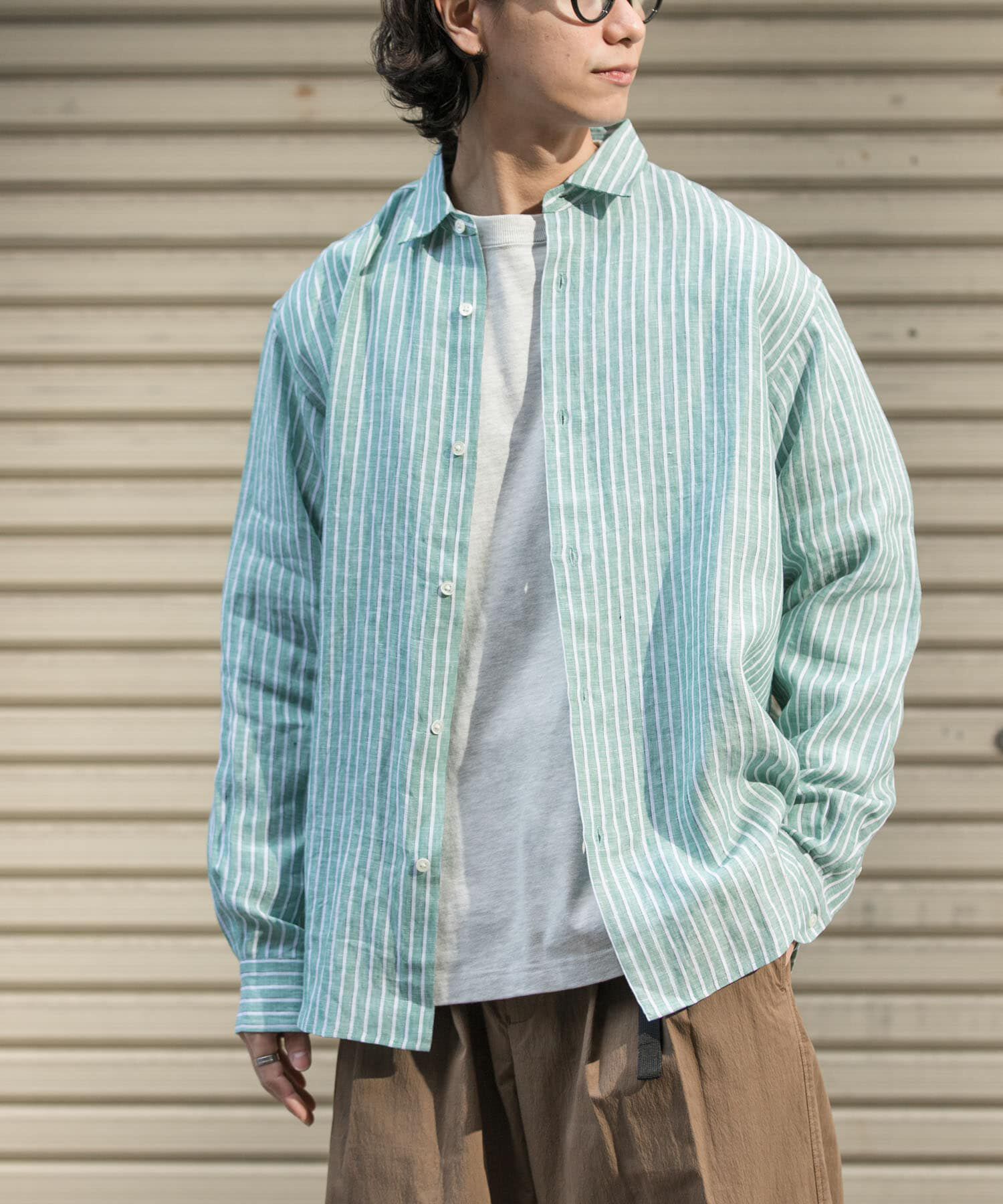 URBAN RESEARCH DOORS「FORK&SPOON　フレンチリネンロングスリーブシャツ」|シャツ・ブラウス|