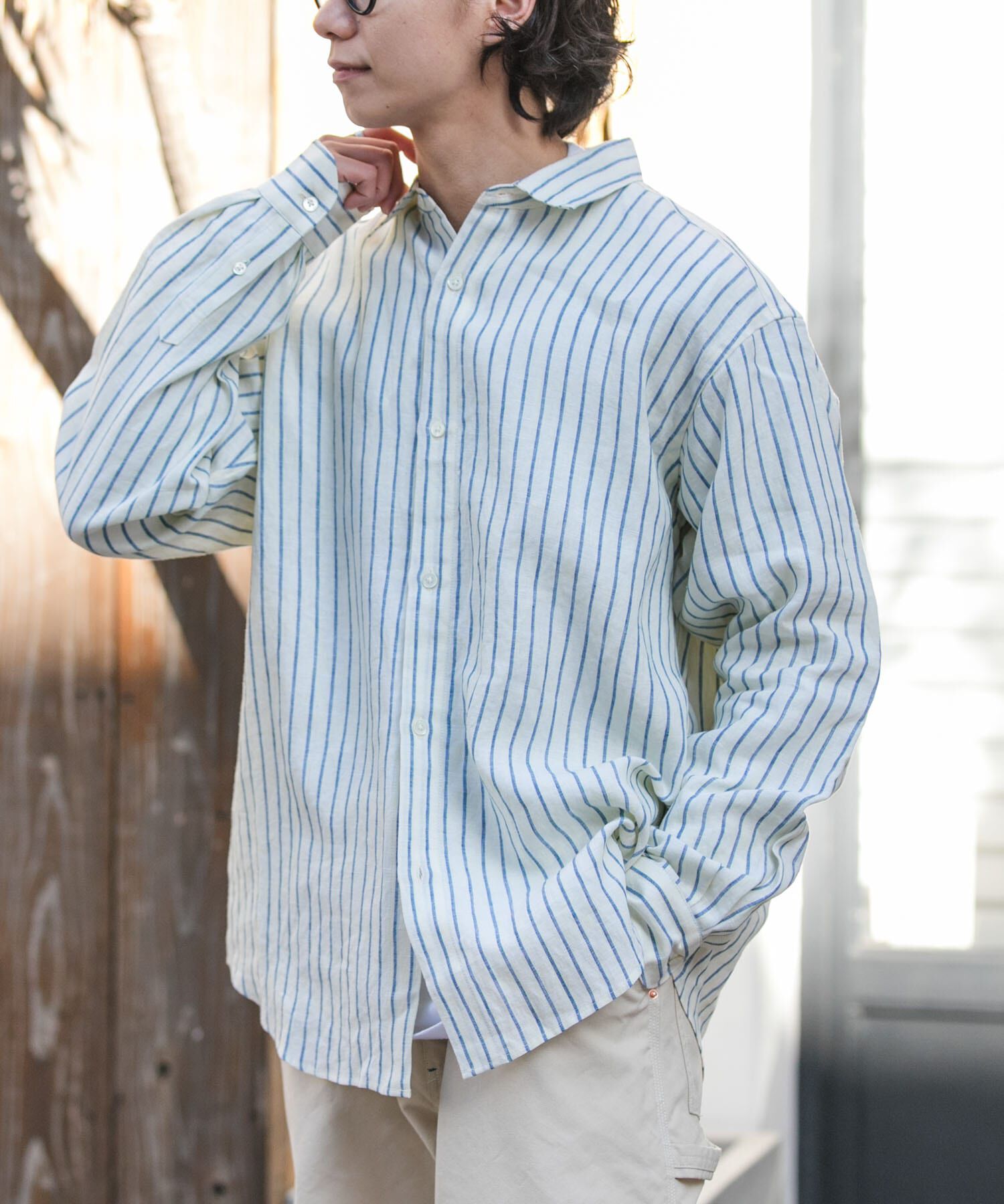 URBAN RESEARCH DOORS「FORK&SPOON　フレンチリネンロングスリーブシャツ」|シャツ・ブラウス|