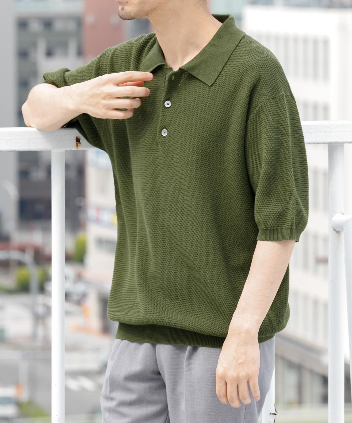 URBAN RESEARCH ROSSO「『WEB限定』変形カノコ半袖ニットポロ」|ポロシャツ|