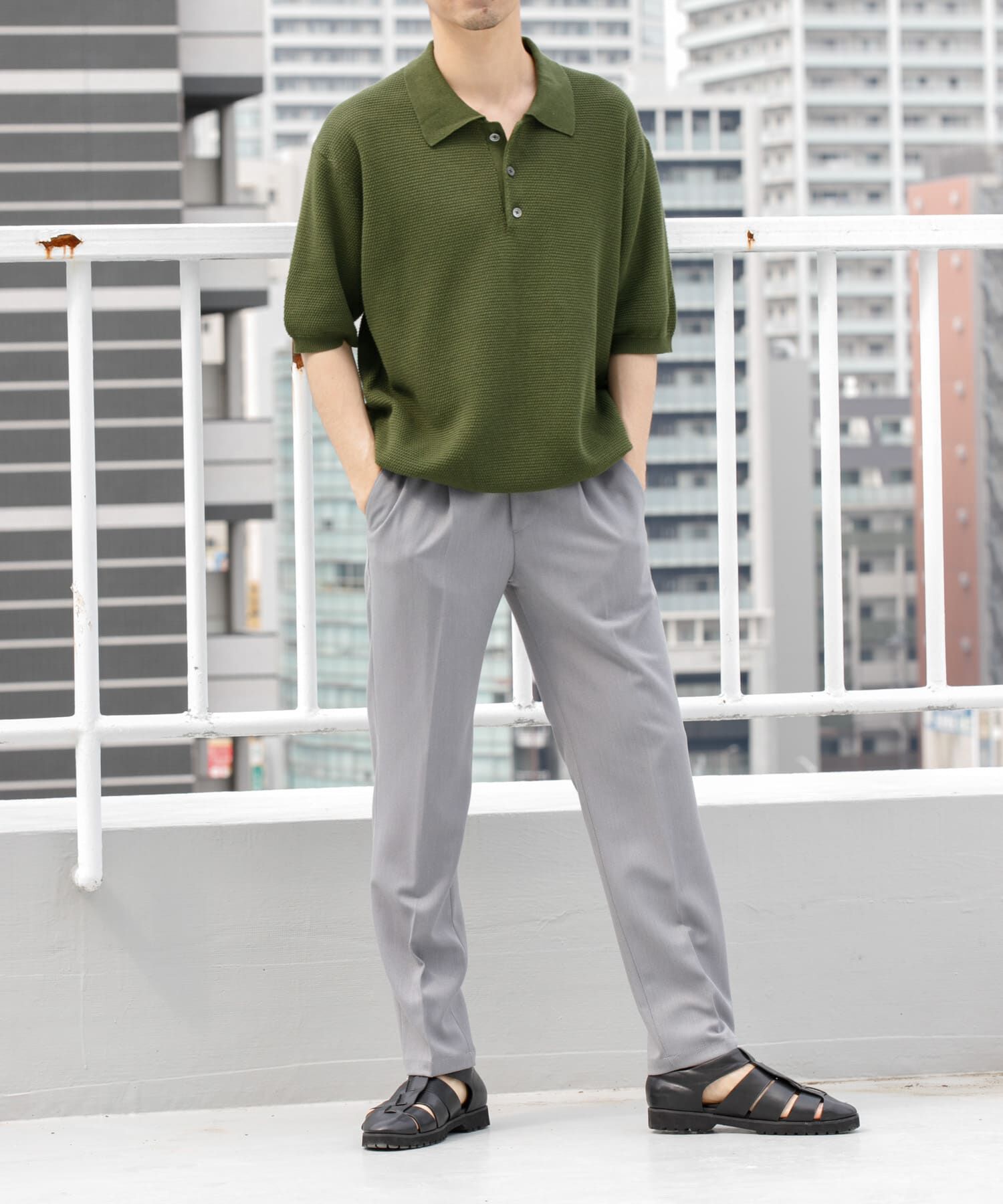 URBAN RESEARCH ROSSO「『WEB限定』変形カノコ半袖ニットポロ」|ポロシャツ|