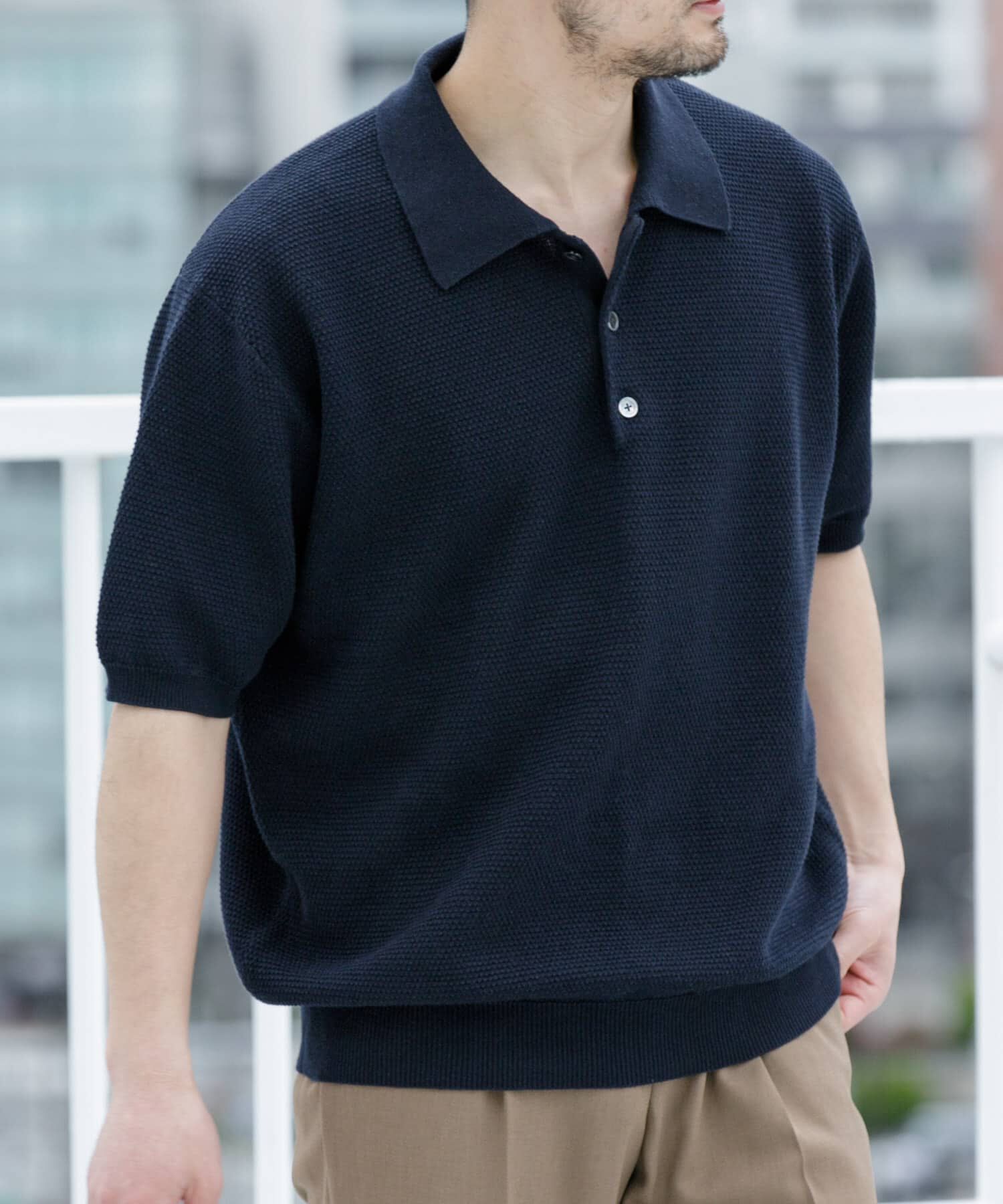 URBAN RESEARCH ROSSO「『WEB限定』変形カノコ半袖ニットポロ」|ポロシャツ|