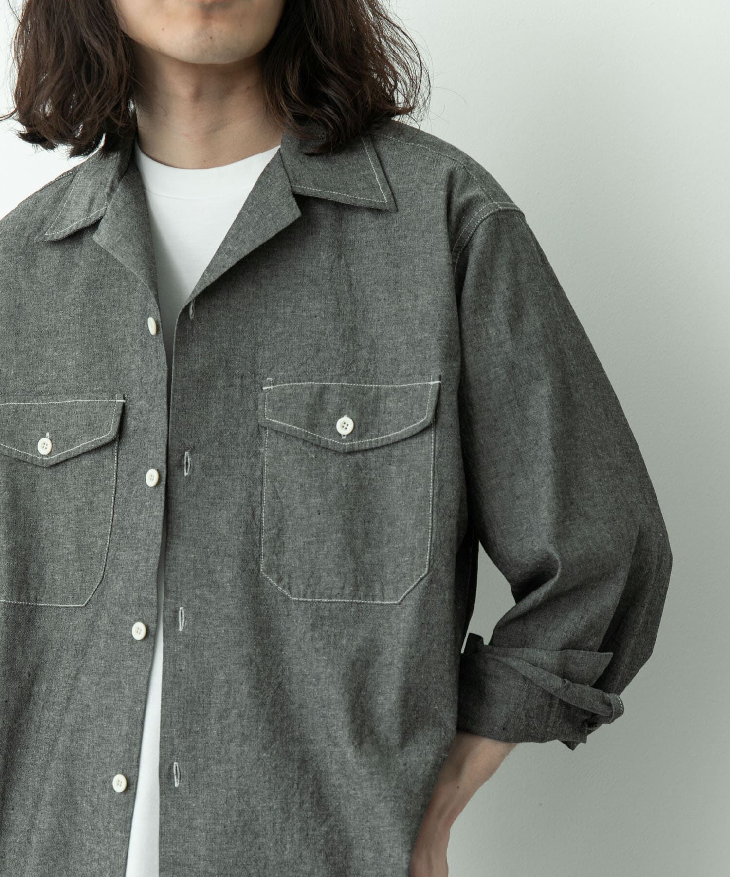 Sonny Label 「ARMY TWILL　CHAMBRAY OPEN COLLAR SHIRTS」|シャツ・ブラウス|チャコールグレー