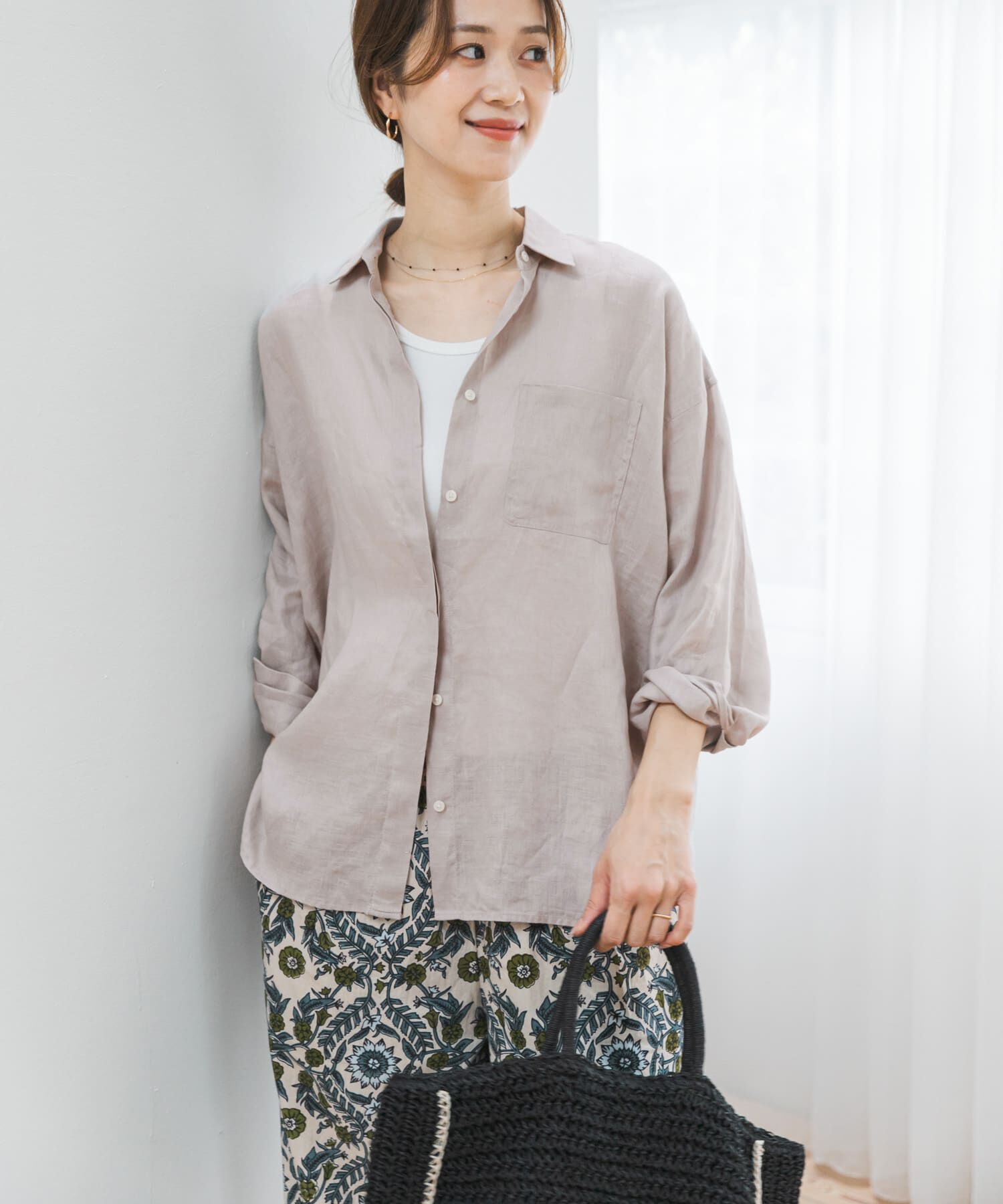 URBAN RESEARCH DOORS「リネンオーバーシャツ」|シャツ・ブラウス|ライトグレー