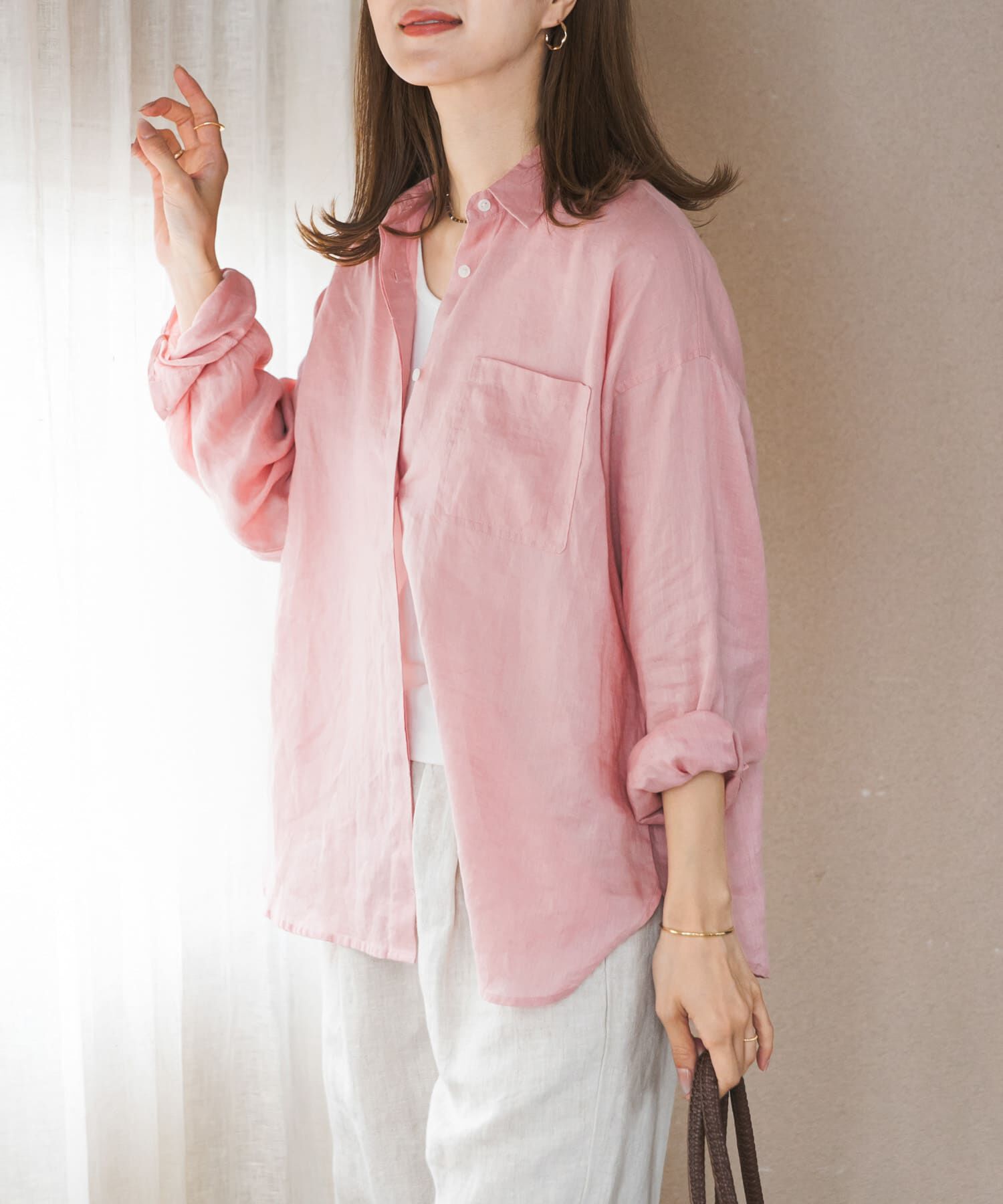 URBAN RESEARCH DOORS「リネンオーバーシャツ」|シャツ・ブラウス|ピンク