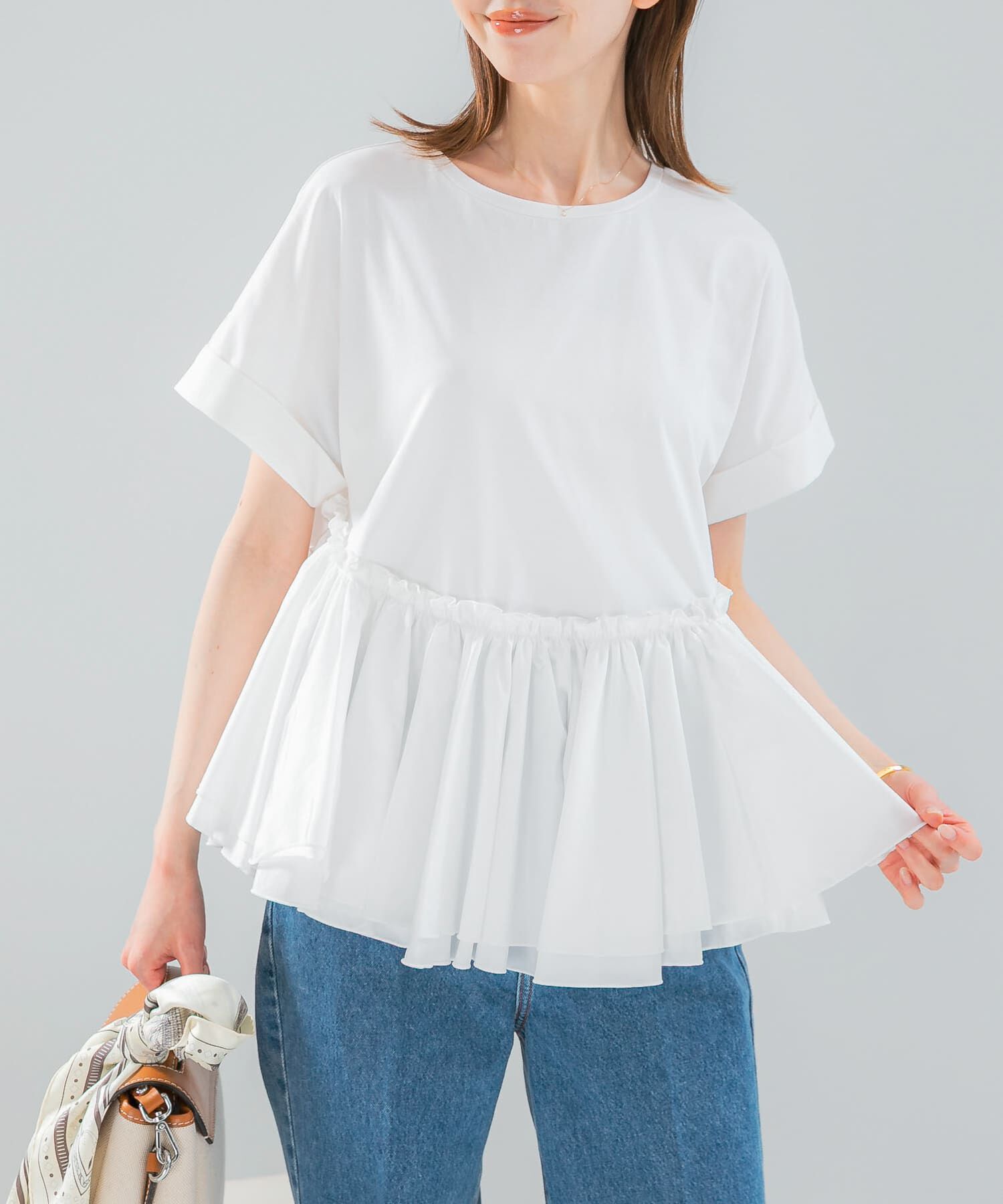 URBAN RESEARCH ROSSO「タフタドッキングティアードTEEブラウス」|Tシャツ・カットソー|