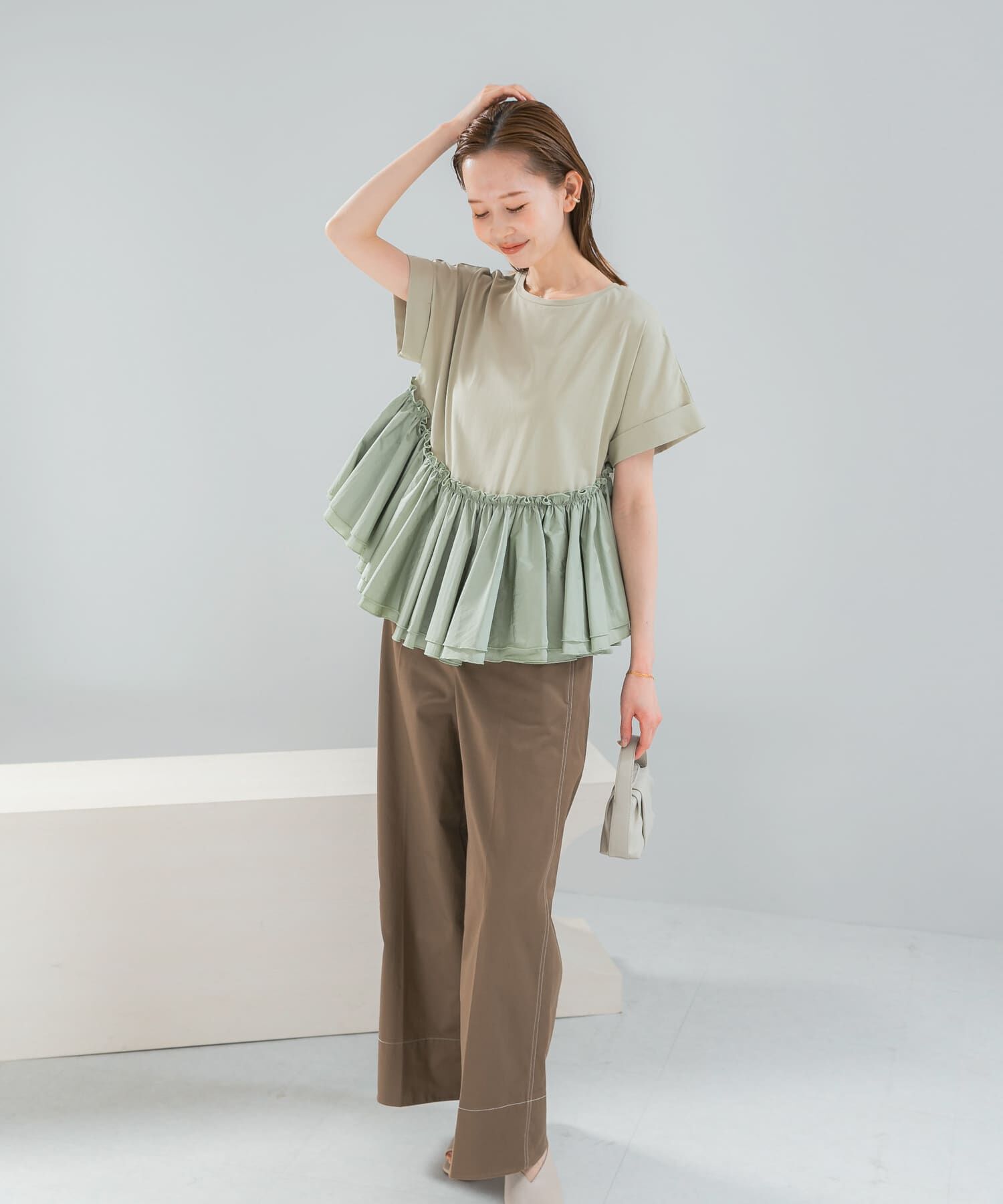 URBAN RESEARCH ROSSO「タフタドッキングティアードTEEブラウス」|Tシャツ・カットソー|