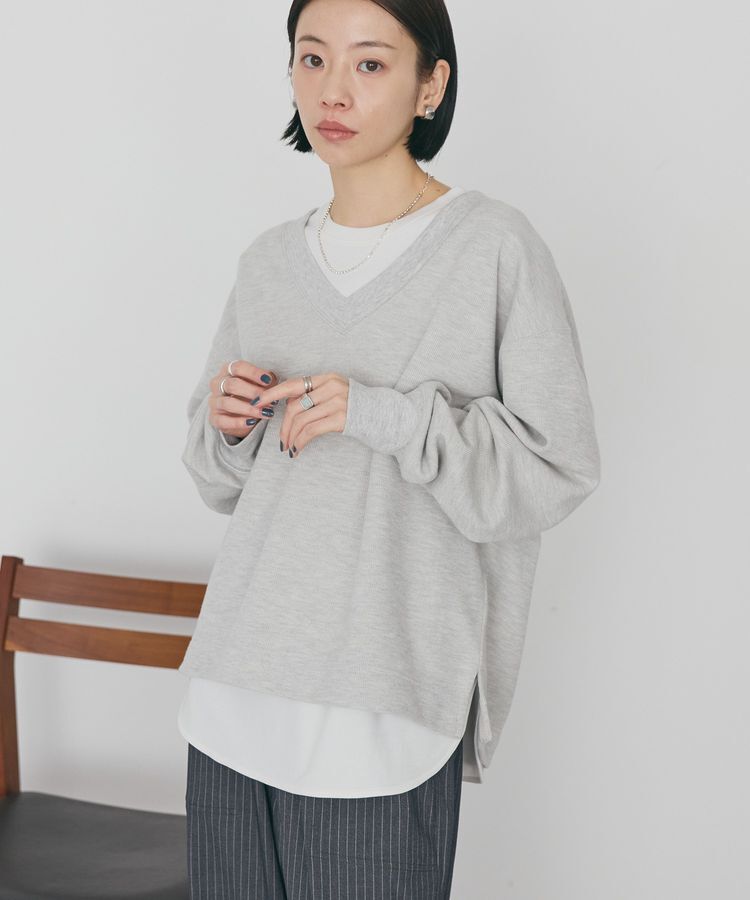 AMERICAN HOLIC「Vネックスムース起毛プルオーバー」|スウェット・ジャージ|Light Gray Mixture