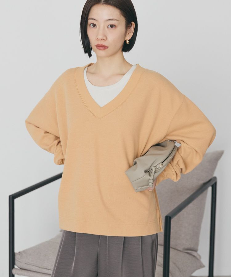 AMERICAN HOLIC「Vネックスムース起毛プルオーバー」|スウェット・ジャージ|Orange
