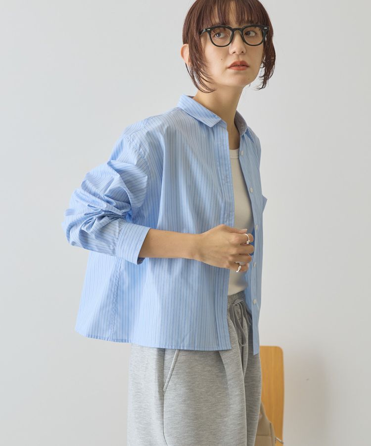 AMERICAN HOLIC「【イージーケア】ショート丈ストライプシャツ」|シャツ・ブラウス|