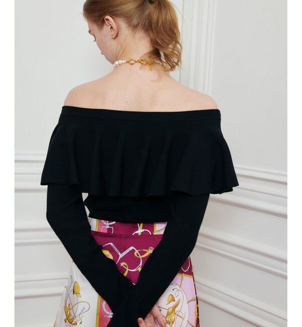 LOULOU WILLOUGHBY「【LOULOU WILLOUGHBY】ラッフルオフショルプルオーバー」|ニット・セーター|