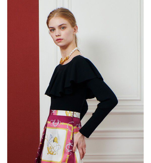 LOULOU WILLOUGHBY「【LOULOU WILLOUGHBY】ラッフルオフショルプルオーバー」|ニット・セーター|